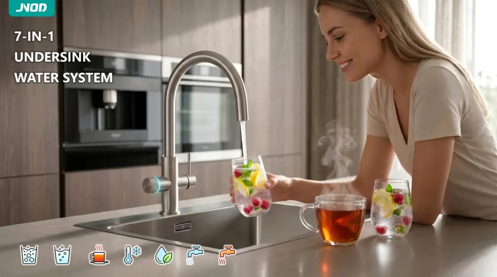 主图： Luxury 7-in-1 under-counter water system faucet with RGB indicator